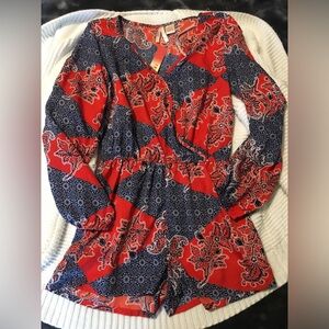 Stylish Red and Blue Patterned Romper